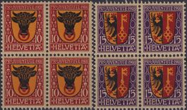 1918, J10+J11 Viererblock (URI+GENF) postfrisch **. K: 320.-