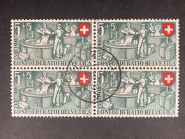 Schweiz 1946 Pro Patria 5 Käserei 4er-Block gest. 6.IX.46