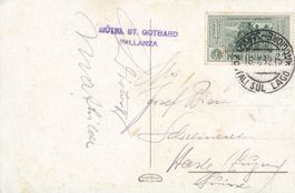 1932 Postkarte, Hotelstempel St. Gothard Pallanza
