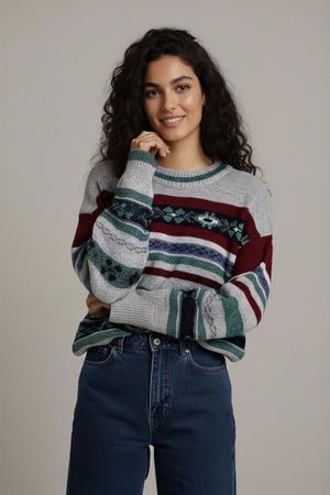 STATUS Vintage Gemusterter Pullover - Fair Isle Strickstil