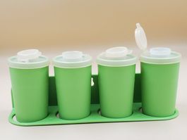 4 pots à épices Tupperware vert avec support made in Usa 70s