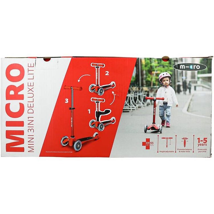 Mini 3in1 Revolution Deluxe Scooter – Rot, Mit Sitz & Kofferraum, Für Kinder 1–6+ Jahre