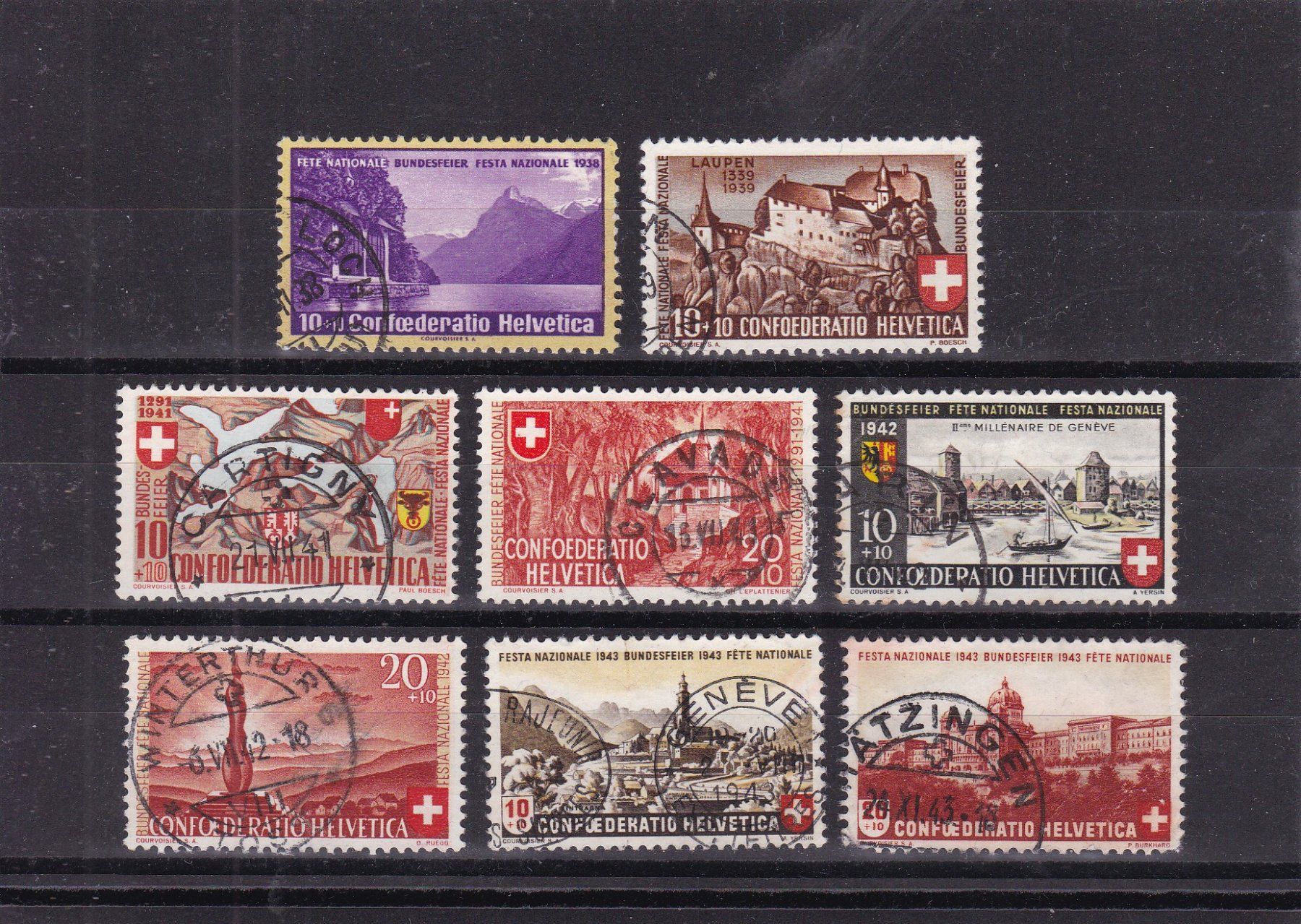 Tutti i francobolli: Bundesfeiermarken 1938 - 1943 – Usato da Gretzenbach venduto da Sikim