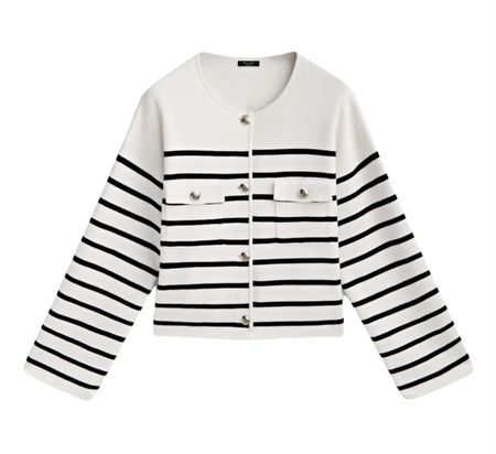 Massimo Dutti Strickjack gestreift weiss S