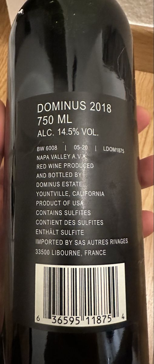 Vino: 2018 Dominus Napa Valley – Nuovo e nell'imballaggio originale da Adliswil venduto da Pligi 2