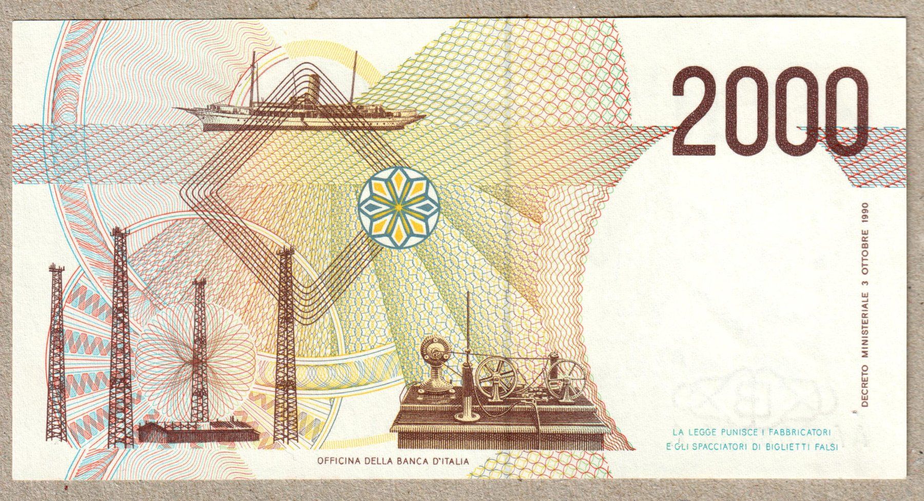 Banconote: Italien, 2000 Lire Marconi 24.10. 1990 AA-A – Usato da Chiasso venduto da Novamarketing 1