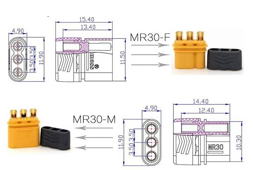 Modellismo RC: MR30 Hochstrom-Stecksystem mit Kabelschutz - 5 Paare – Usato da Uzwil venduto da Bruchpilot64 3