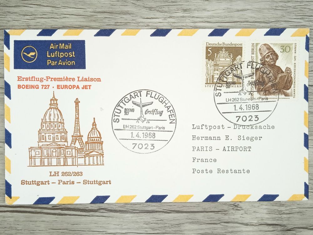 TR77 Enveloppe + Timbre Allemagne 1968 Theme Aviation | Kaufen auf Ricardo