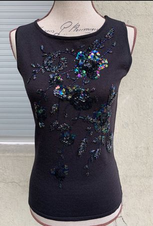 Splendide twinset brodé séquins&perles noir irisé 2pces