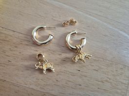 Ohrringe Creolen mit Elefanten Anhängern Goldfarbe