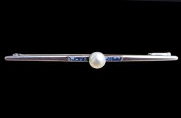 Antik Art Deco Brosche Saphir Perle Gold 750 18kt Platin