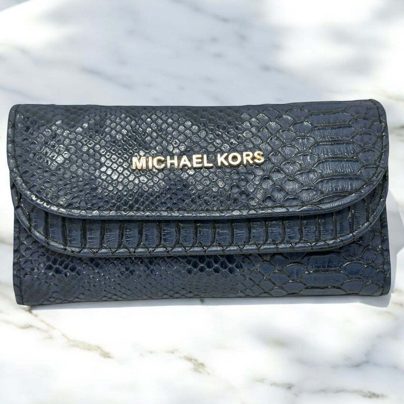 Michael Kors Portamonete: Grand portefeuille Michael Kors en cuir bleu effet python – Usato da Morges venduto da mod_q7tt