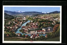 AK Baden, Totalansicht mit Bergpanorama