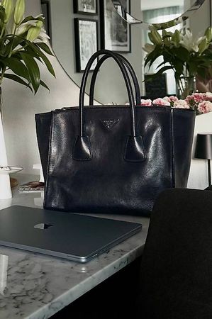 Prada Twin Pocket Tote  Glace Calf Leather  Baltico Navy