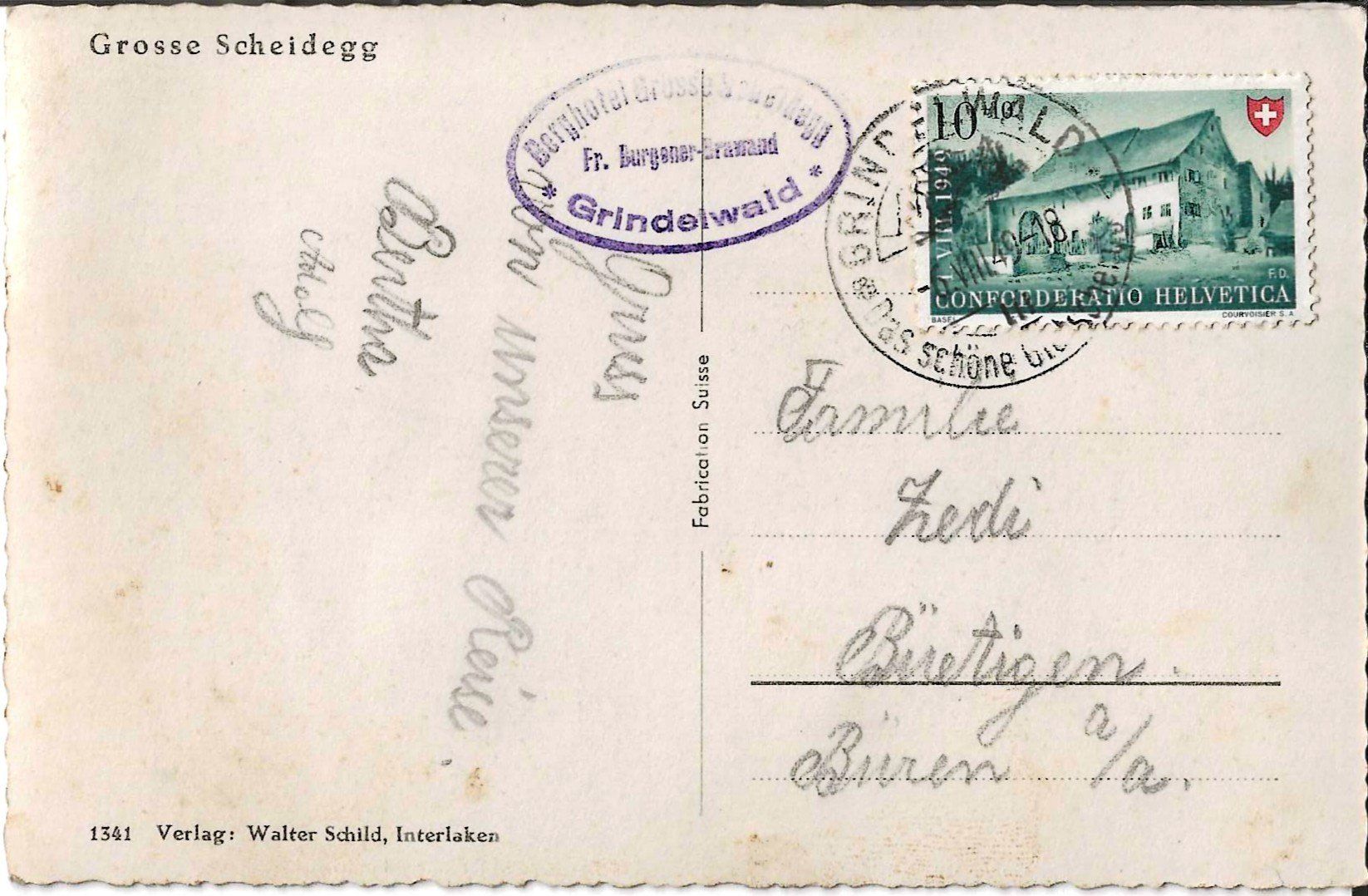 Cartoline postali: Karte Grosse Scheidegg  1949 – Usato da Zürich venduto da Philacat11 1