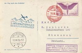 1935, Karte v. d. 1. Segelluftpost Jungfraujoch nach DE