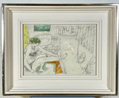 Alois Carigiet Das Badezimmer“ Aquarellzeichnung original