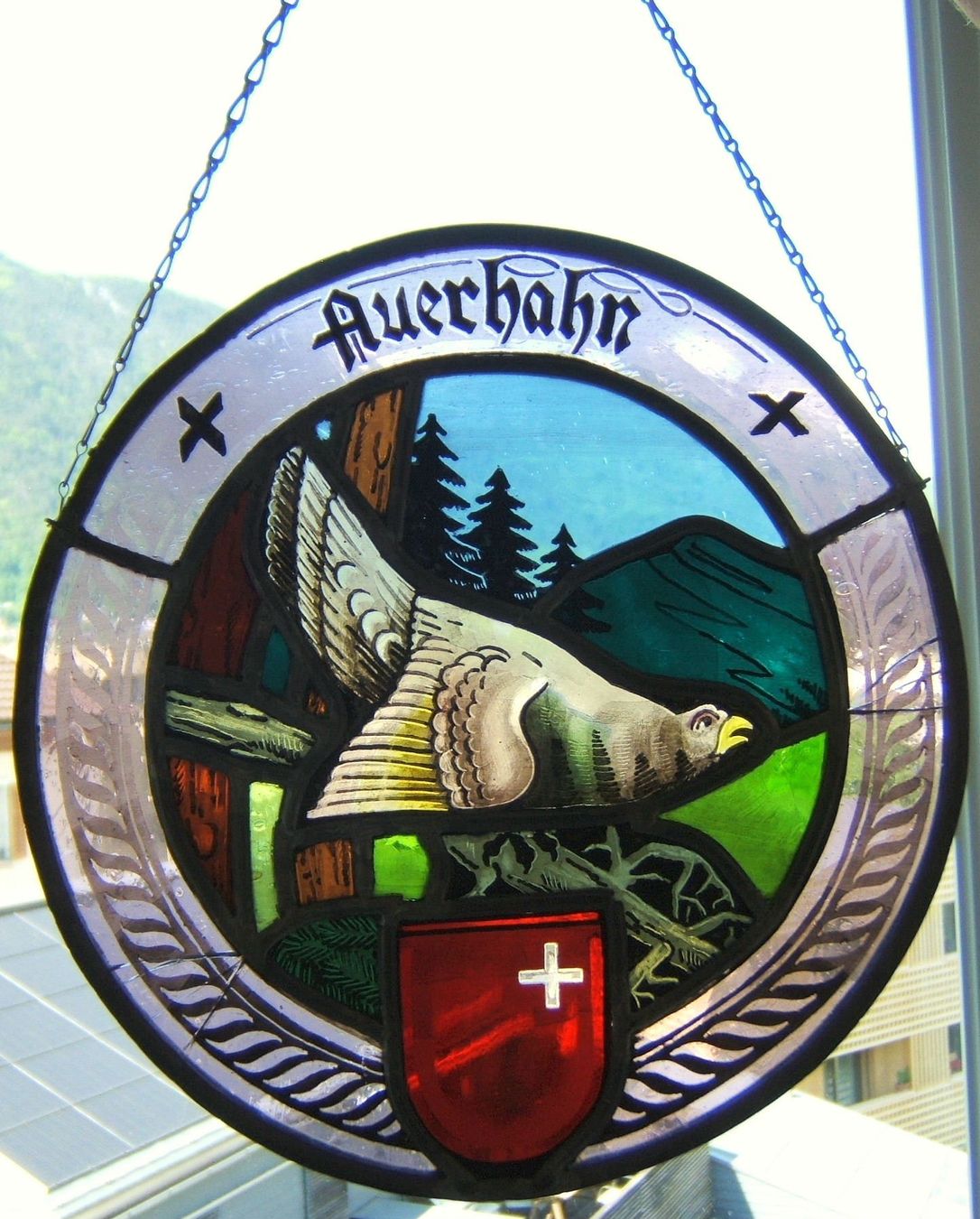 Sonstige Antiquitäten & Kunst: FENSTERSCHEIBE / WAPPENSCHEIBE AUERHAHN – Gebraucht aus Brunnen von Nonne04