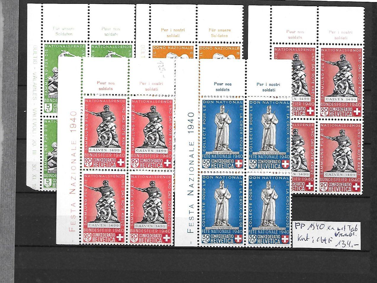 Tutti i francobolli: PP 1940 ** Viererbl. mit Tab Kat: CHF 134.- – Nuovo (secondo la descrizione) da Basel venduto da Ilp