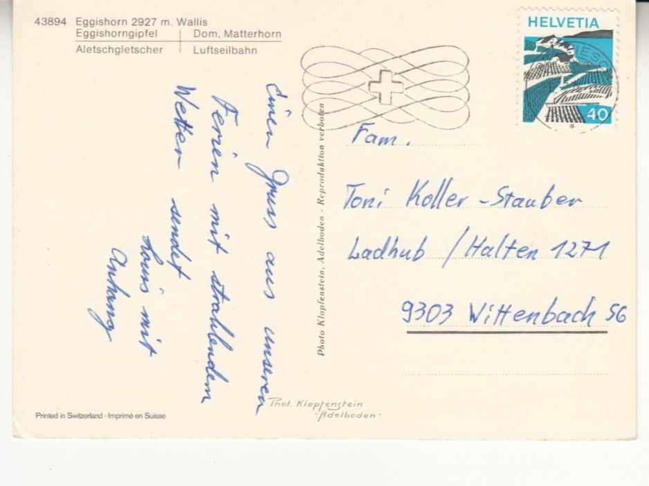 Cartoline postali: Eggishorn 1976 – Usato da Bürglen TG venduto da StampGraf 1