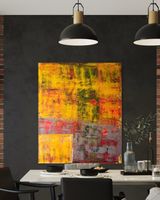 Gemälde Abstrakt Gelb Rot Graubraun Signiert 120x100 cm