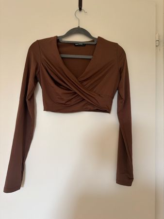 Long Sleeve Crop Top Brown Size XS