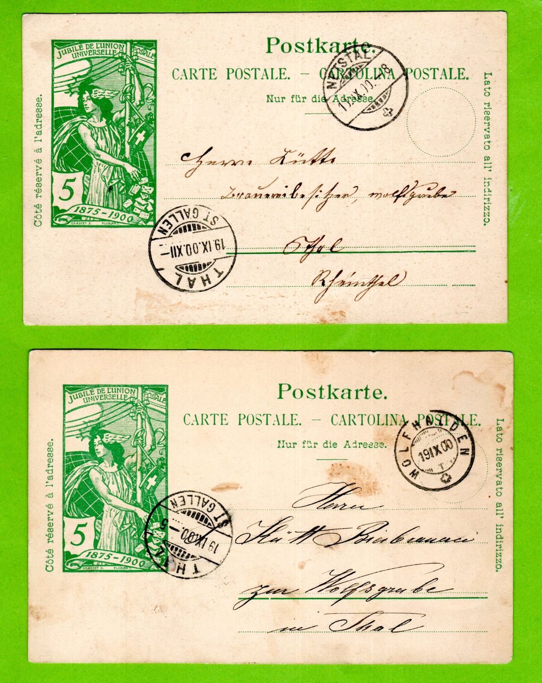 Tous les timbres: 1900 - 2 UPU Postkarten (d) – D'occasion à Stein am Rhein par Huehnerhund
