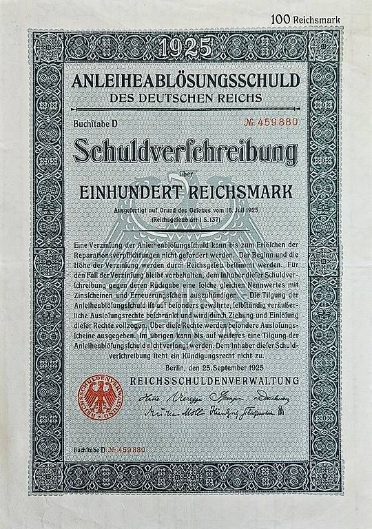 Dokumente: Schuldverschreibung, Reichsmark, von 1925 – Gebraucht aus Schwyz von schwyzch
