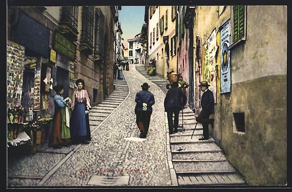 Cartoline postali: Lugano, Via Cattedrale mit Passanten und – Usato da Berlin venduto da bartko-reher