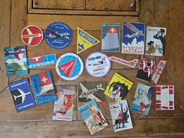 22 faxsimiles Etiquettes vintage aviation SUISSE collantes