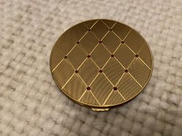 Vintage Puderdose / Schminkdose mit Spiegel - Goldfarben