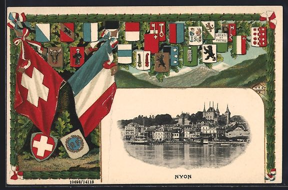 Cartoline postali: Passepartout-Lithographie Nyon, Ortspart – Usato da Berlin venduto da bartko-reher