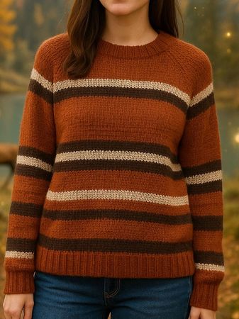 Pullover Gr L braun streifen Cozy Knit Herbst damen  Nr 39