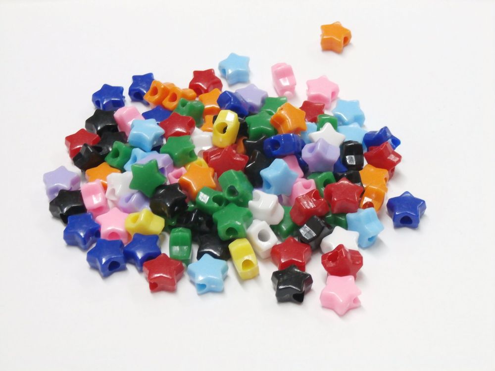 200 Acrylperlen Sterne Bunt – Transparente Glitzer Sterne In 10 Formen Für DIY Schmuck & Basteln