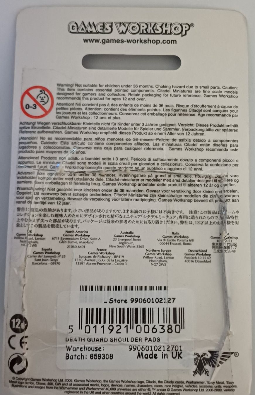 Kit di modellismo & Modellini statici: Death Guard Shoulder Pads Warhammer 40 – Nuovo e nell'imballaggio originale da Châtel-St-Denis venduto da GaumeCH 1