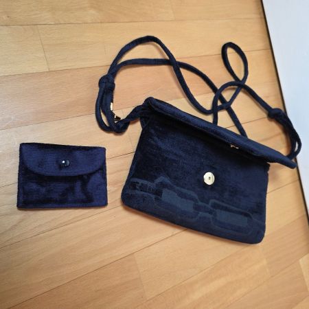 Vintage dunkelblaue Tasche + Börse, Creation Mazzini