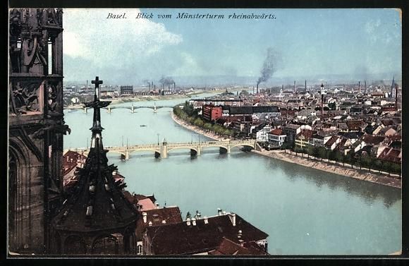 Cartoline postali: Basel, Blick vom Münsterturm rheinabw – Usato da Berlin venduto da bartko-reher