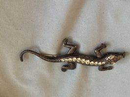 Brosche Eidechse Metall mit Steinen guter Zustand