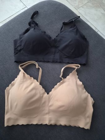 Bequeme Bralettes 2er Set Schwarz/Beige Gr. M/L