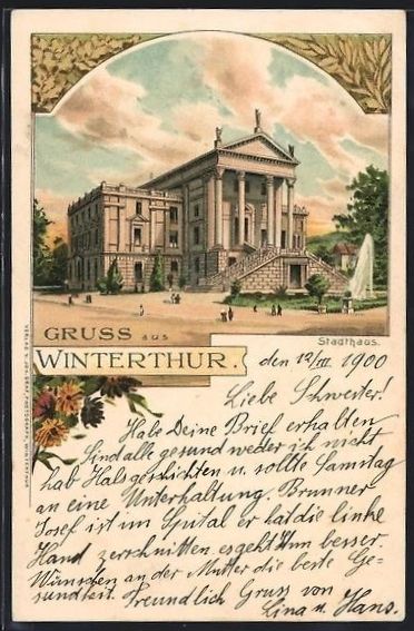 Cartoline postali: Litho Winterthur, Partie am Stadthaus – Usato da Berlin venduto da bartko-reher