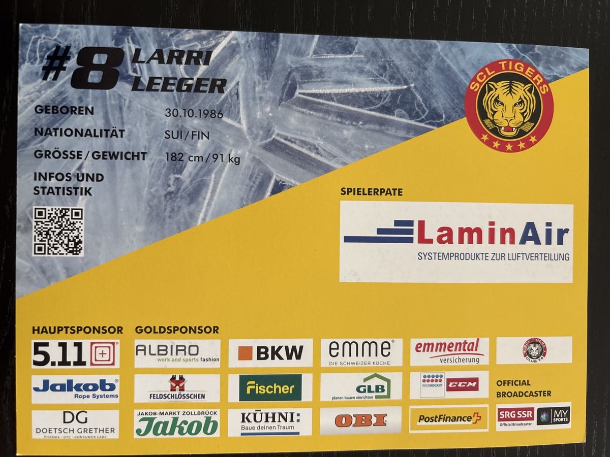Autografi: Larry Leger Autogrammkarte SCL Tigers – Usato da Uetendorf venduto da hoisle 1