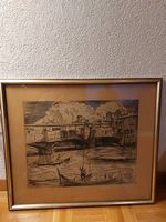 Bleistiftbild auf Papier, berühmte Brücke in Florenz