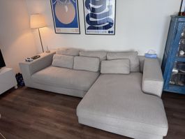 Ecksofa hellgrau Stoff mit Flecken
