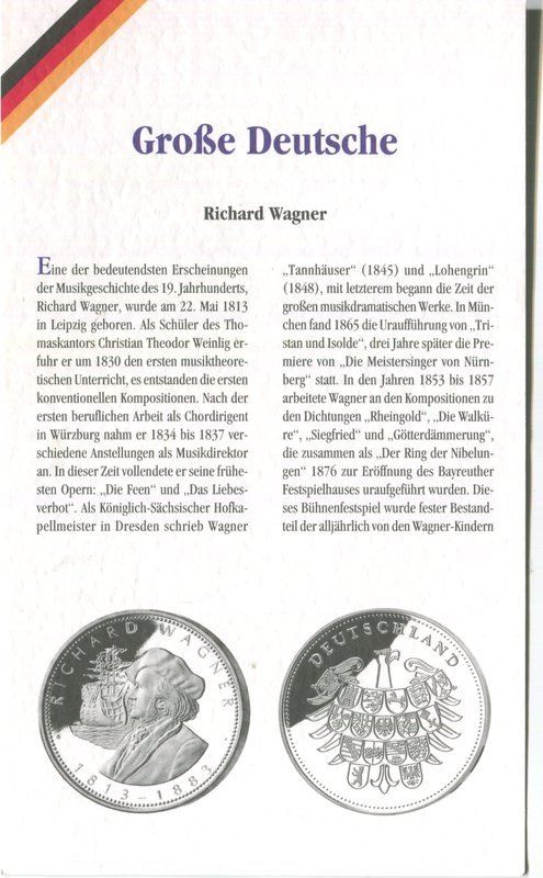 Medaillen: Silbermedaille "Richard Wagner". 999/1000 PP. – Neu und originalverpackt aus Basel von Butsch5 2