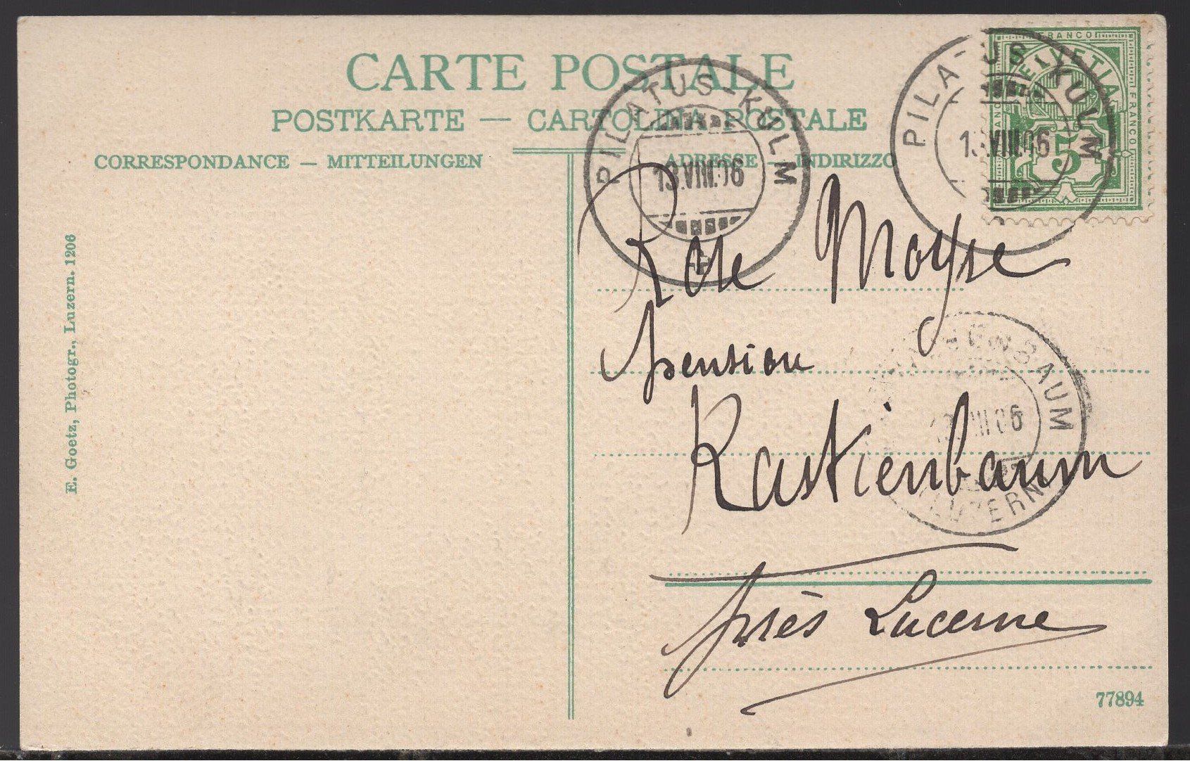 Cartoline postali: Pilatus - Bahn   Eselwand  1916 – Usato da Aarau venduto da kufi44 1