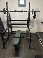 CAGE A SQUATS, BANC DE MUSCULATION ET BARRE +POIDS