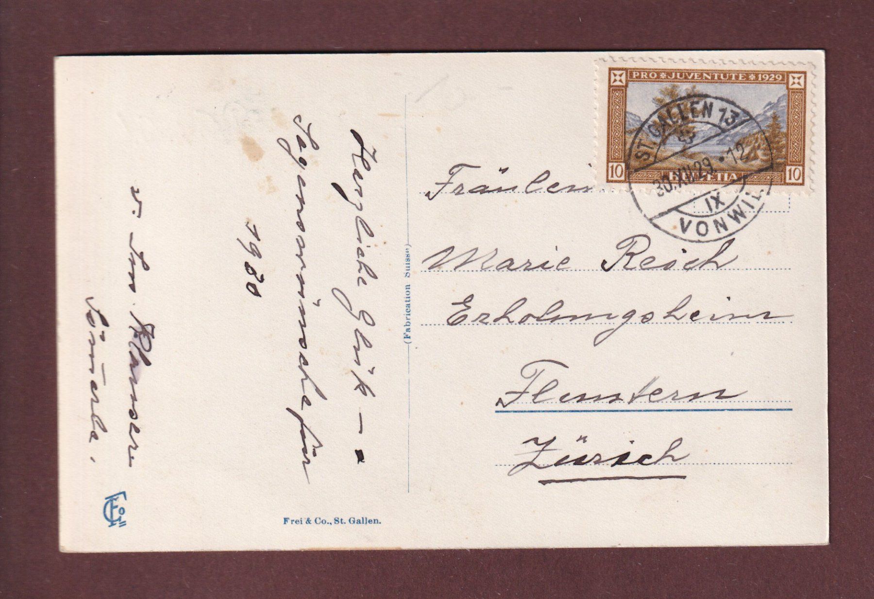 Cartoline postali: ST. GALLEN unter Schnee - Neujahr - 1929 – Usato da Pully venduto da nicecards 1