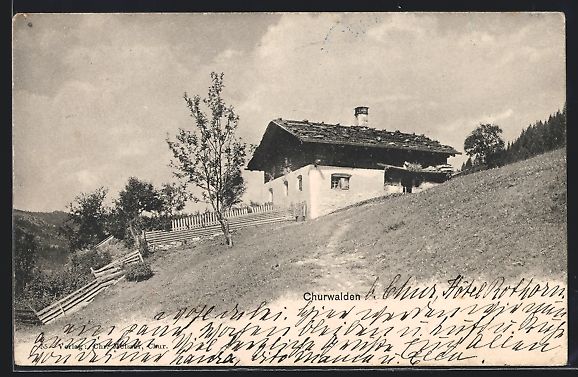 Cartoline postali: AK Churwalden, Blick auf ein Alpenhaus – Usato da Berlin venduto da bartko-reher