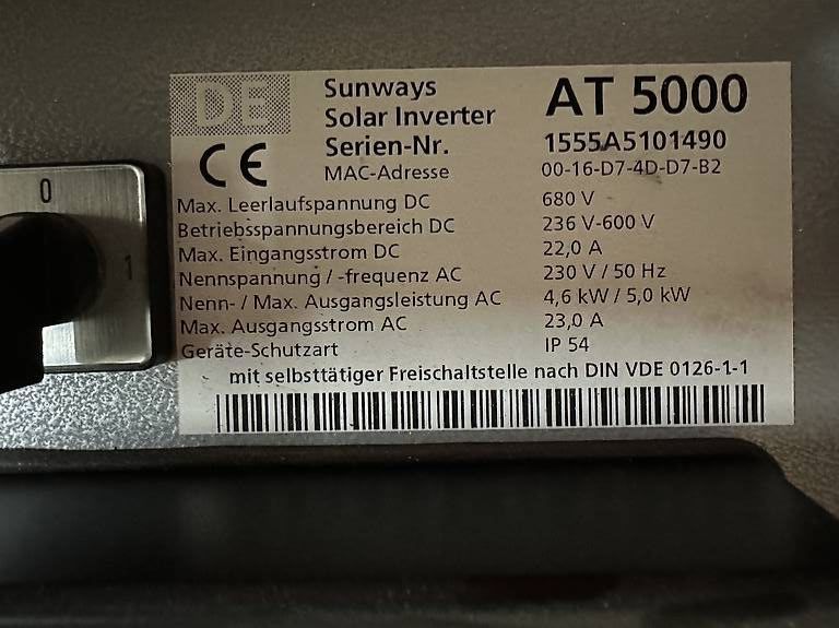 Inverter: Sunways AT 5000 Wechselrichter – Usato da Triesen venduto da Konstrukteur2016 2
