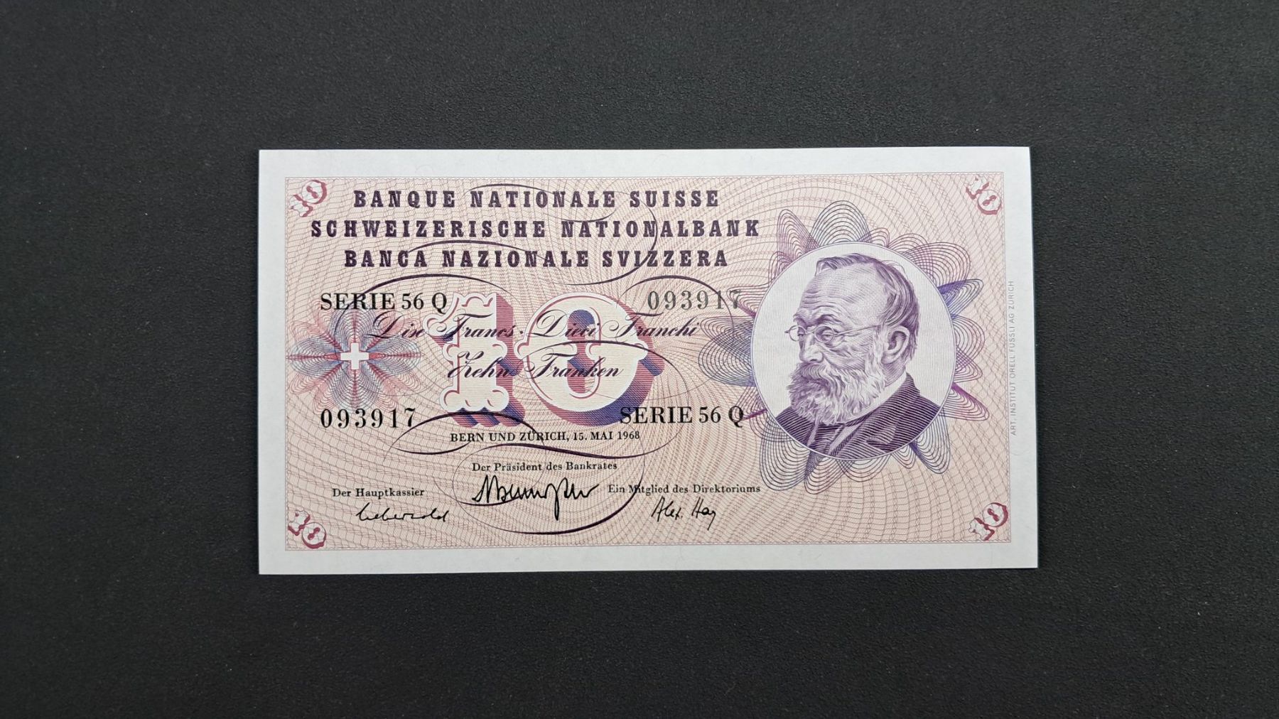 Banconote: Schweiz 10 Franken 1968 Unc – Nuovo e nell'imballaggio originale da Lufingen venduto da E-Auktion